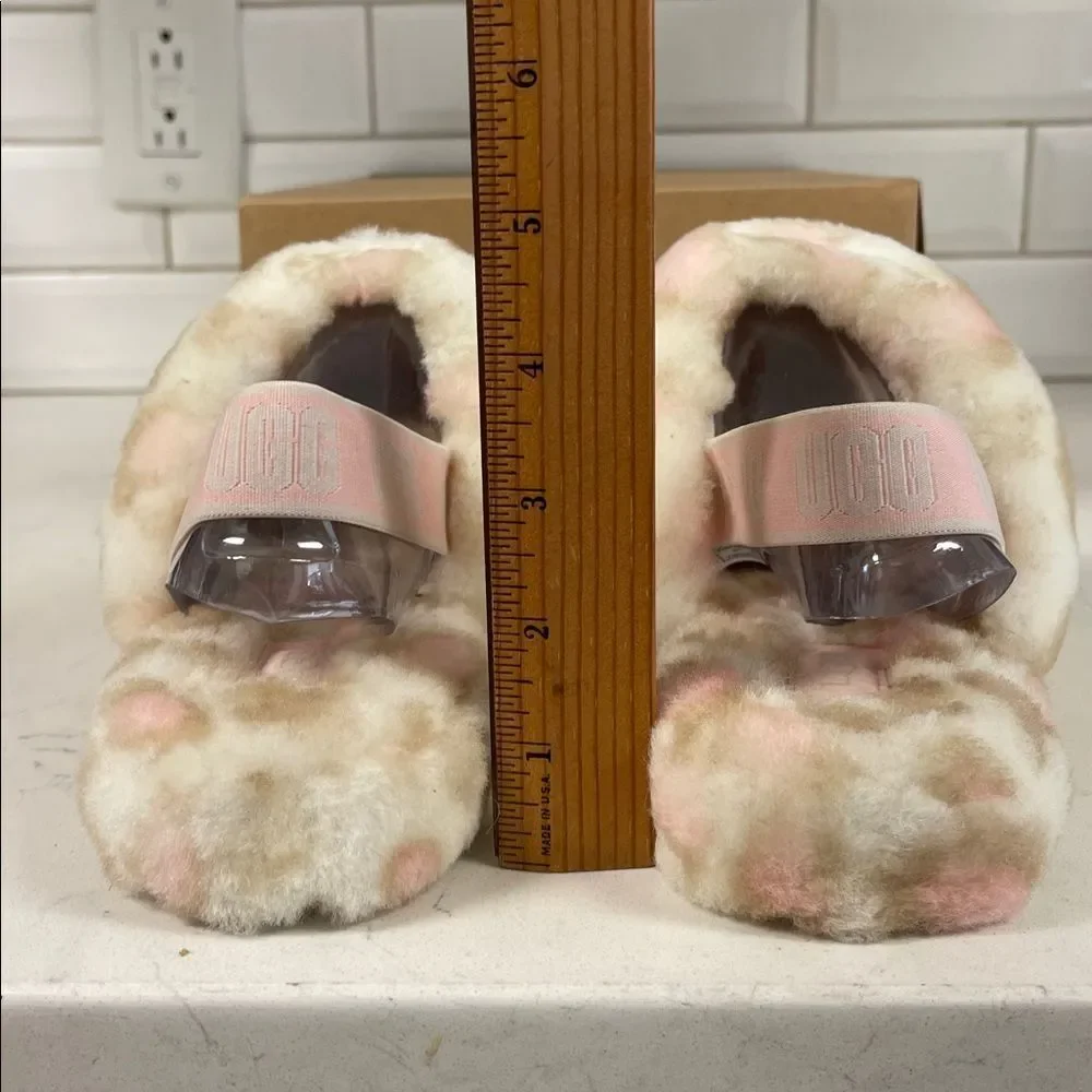 UGG Kids' Fluff Yeah Slide Panther Print Size 6 Pink & Tan Leopard Print